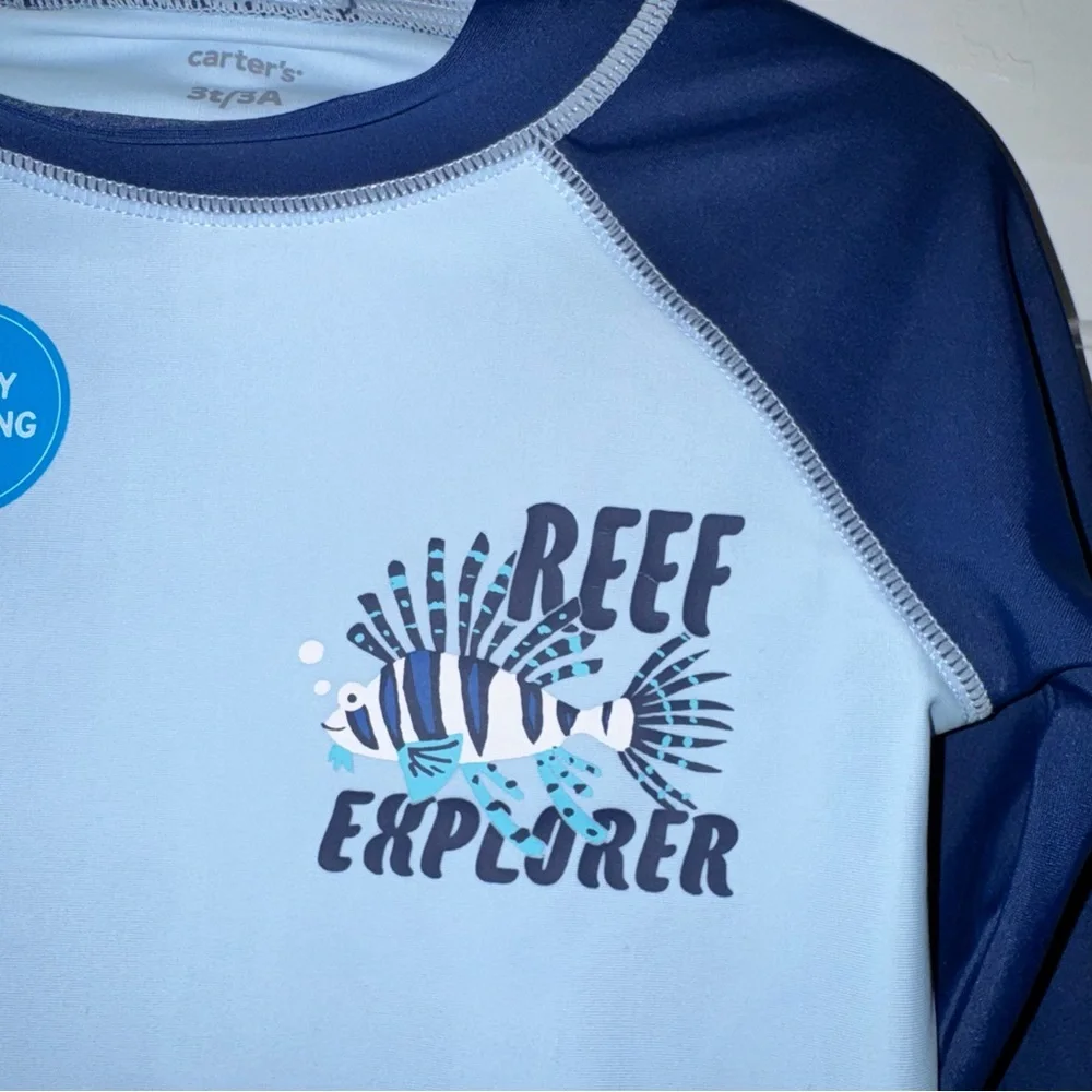 Carter’s blue reef explorer UPF 50 rash guard toddler boy 3T NWT